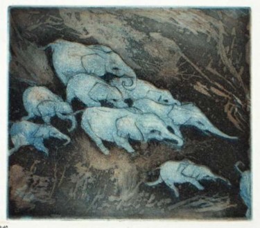 Peinture intitulée "La marche des éléph…" par Marie Josèphe James, Œuvre d'art originale
