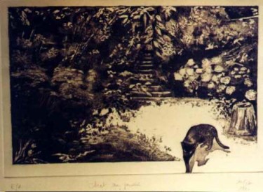 Peinture intitulée "Chat au jardin" par Marie Josèphe James, Œuvre d'art originale