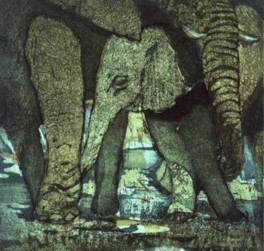 Peinture intitulée "Les Eléphants" par Marie Josèphe James, Œuvre d'art originale
