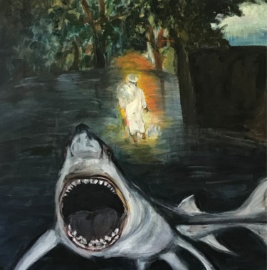 Peinture intitulée "Deluge III le requin" par Tajel, Œuvre d'art originale, Acrylique