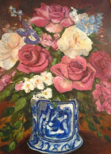 Pintura intitulada "Flowers in a Chines…" por Marilyn Lamy, Obras de arte originais, Óleo