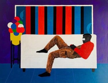 Peinture intitulée ""My White Sofa"" par Paul Onobiono, Œuvre d'art originale, Acrylique Monté sur Châssis en bois