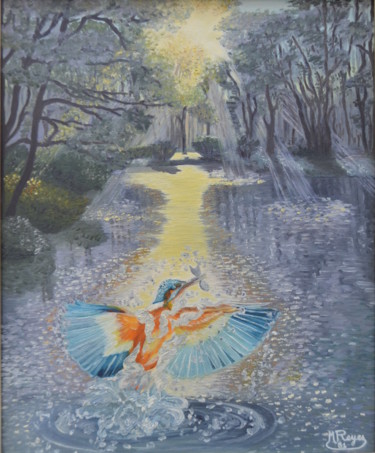 Pintura intitulada "Le martin pêcheur" por Marie-Josée Reyes, Obras de arte originais, Óleo