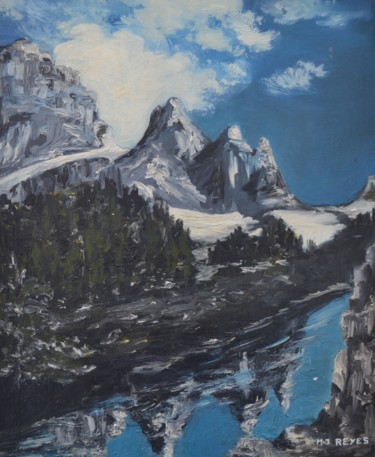 Painting titled "Paysage de montagne" by Marie-Josée Reyes, Original Artwork, Oil