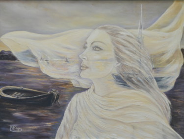 Painting titled "La dame de la mer" by Marie-Josée Reyes, Original Artwork, Oil Mounted on Wood Stretcher frame
