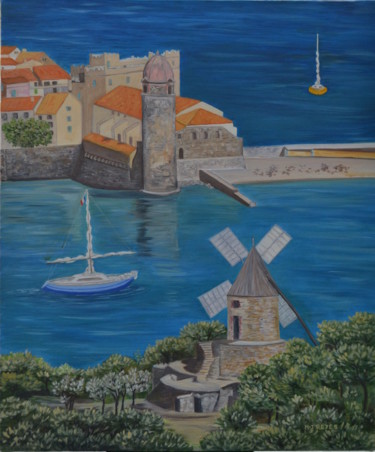 Painting titled "Le moulin de Collio…" by Marie-Josée Reyes, Original Artwork, Oil Mounted on Wood Stretcher frame