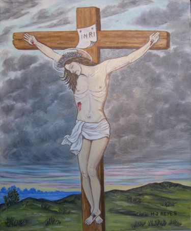 Pintura titulada "Le Christ sur la cr…" por Marie-Josée Reyes, Obra de arte original, Oleo