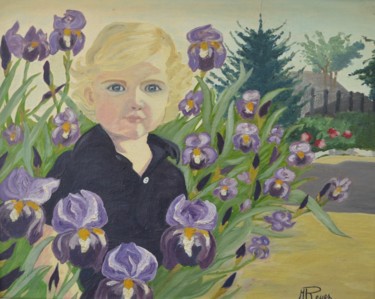 Peinture intitulée "Carole dans les iris" par Marie-Josée Reyes, Œuvre d'art originale, Huile