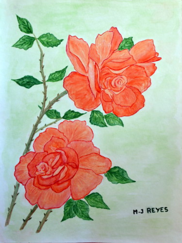 Peinture intitulée "Roses Fortuniana" par Marie-Josée Reyes, Œuvre d'art originale, Aquarelle