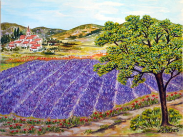 Painting titled "Paysage de Provence" by Marie-Josée Reyes, Original Artwork, Watercolor