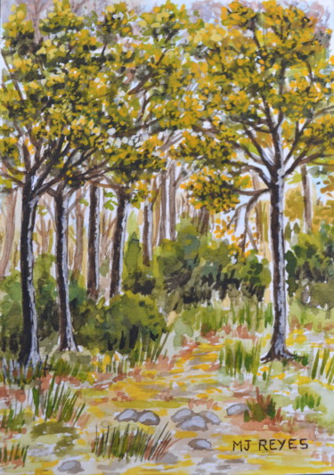 Painting titled "Sous-bois" by Marie-Josée Reyes, Original Artwork, Watercolor