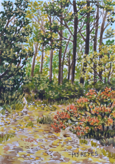 Schilderij getiteld "Promenade en forêt" door Marie-Josée Reyes, Origineel Kunstwerk, Aquarel