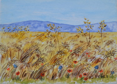 Painting titled "Champ de blé" by Marie-Josée Reyes, Original Artwork, Watercolor