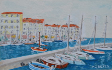 Painting titled "Petit port de la Cô…" by Marie-Josée Reyes, Original Artwork, Watercolor