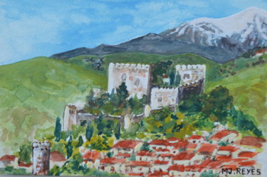 Painting titled "Castelnou" by Marie-Josée Reyes, Original Artwork, Watercolor