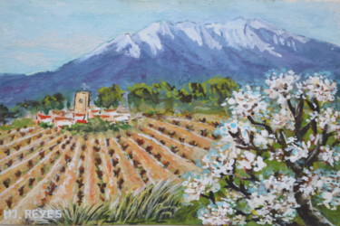 Peinture intitulée "Vignoble au pied du…" par Marie-Josée Reyes, Œuvre d'art originale, Aquarelle