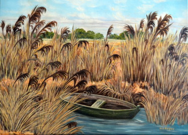 Painting titled "Etang de Camargue" by Marie-Josée Reyes, Original Artwork, Oil