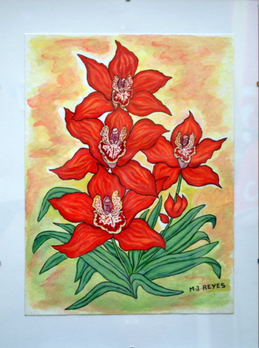 Painting titled "Orchidées exotiques…" by Marie-Josée Reyes, Original Artwork