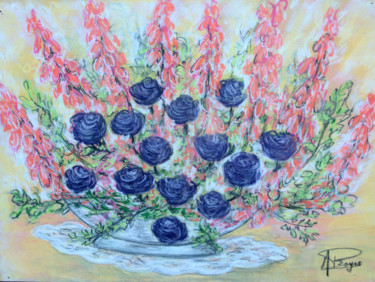 Картина под названием "coupe de fleurs, ro…" - Marie-Josée Reyes, Подлинное произведение искусства, Пастель