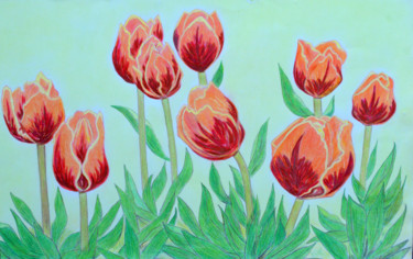 제목이 "Parterre de tulipes"인 그림 Marie-Josée Reyes로, 원작, 연필