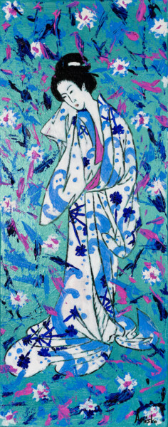 Картина под названием "Blue" - Mk Anisko, Подлинное произведение искусства, Масло Установлен на Деревянная рама для носилок
