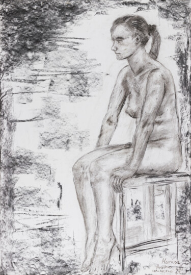 Drawing titled "Human Study 2" by Mk Anisko, Original Artwork, Charcoal