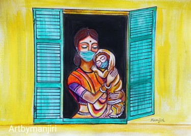 Painting titled "Mother and child wi…" by Artbymanjiri, Original Artwork, Acrylic