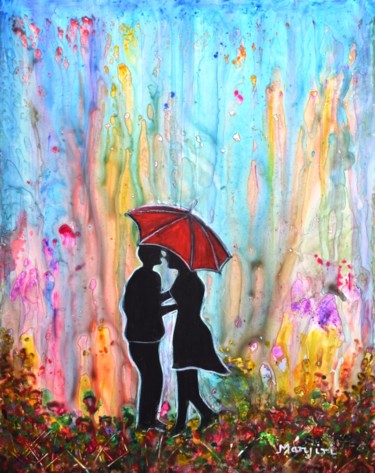 Peinture intitulée "Couple on a Rainy D…" par Artbymanjiri, Œuvre d'art originale, Acrylique
