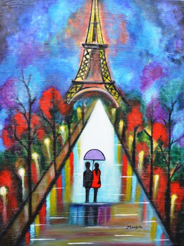 Картина под названием "Love in Paris Roman…" - Artbymanjiri, Подлинное произведение искусства, Акрил
