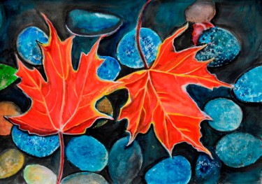 Картина под названием "Fall Autumn Leaves…" - Artbymanjiri, Подлинное произведение искусства, Акварель