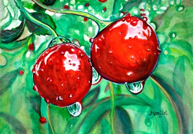 "Red ripe Cherry in…" başlıklı Tablo Artbymanjiri tarafından, Orijinal sanat, Suluboya