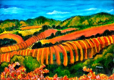 Peinture intitulée "Colorful landscape…" par Artbymanjiri, Œuvre d'art originale, Aquarelle