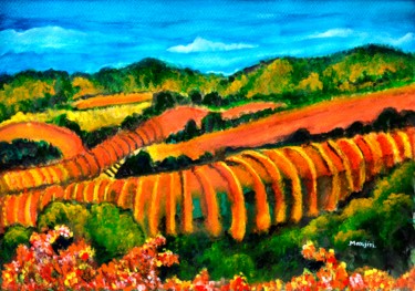 Colorful landscape painting of sonoma valley california Painting titled "Colorful landscape…" by Artbymanjiri, Original Art, Watercolor