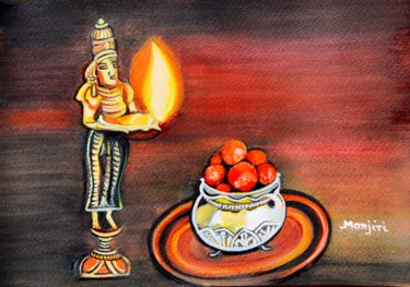Pittura intitolato "Diwali Festival art…" da Artbymanjiri, Opera d'arte originale, Acquarello