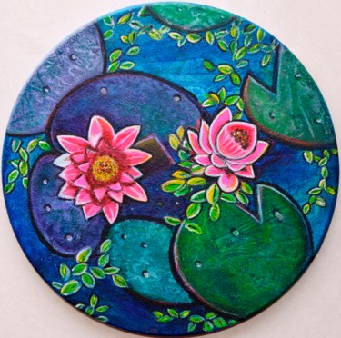Malerei mit dem Titel "Waterlily pond flor…" von Artbymanjiri, Original-Kunstwerk, Acryl