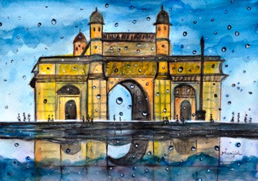 Malerei mit dem Titel "Gateway of India ra…" von Artbymanjiri, Original-Kunstwerk, Aquarell