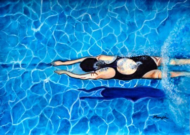 Peinture intitulée "Summer Fun underwat…" par Artbymanjiri, Œuvre d'art originale, Aquarelle