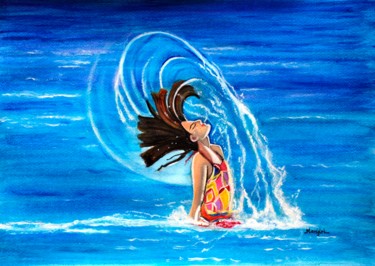 Painting titled "Summer fun women sw…" by Artbymanjiri, Original Artwork, Watercolor