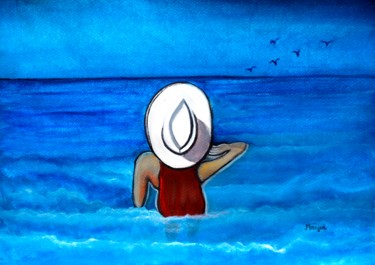 Pittura intitolato "Summer beach Fun La…" da Artbymanjiri, Opera d'arte originale, Acquarello