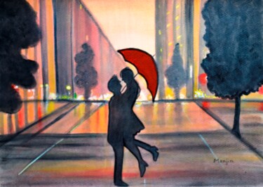 Painting titled "Romance in the city…" by Artbymanjiri, Original Artwork, Acrylic