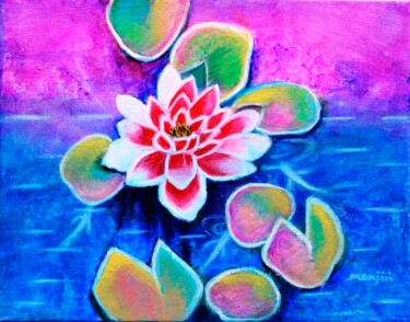 Pintura titulada "Pink lotus in pond…" por Artbymanjiri, Obra de arte original, Acrílico