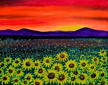 Painting titled "Sunflower fields at…" by Artbymanjiri, Original Artwork, Acrylic