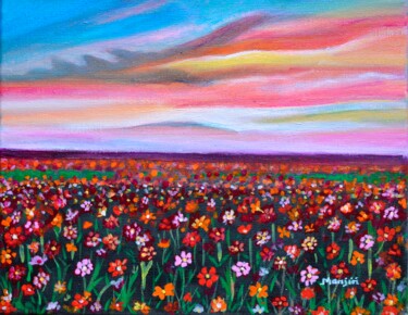 Peinture intitulée "Floral meadow at su…" par Artbymanjiri, Œuvre d'art originale, Acrylique