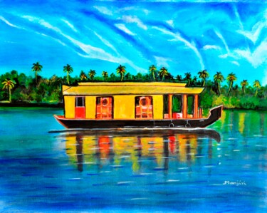 Peinture intitulée "Kerala House Boat s…" par Artbymanjiri, Œuvre d'art originale, Acrylique