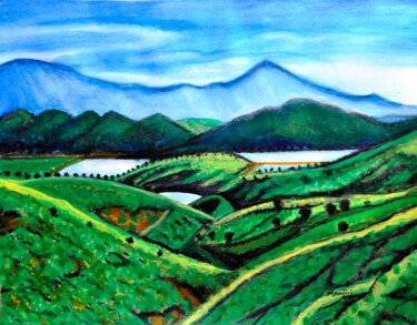 Malerei mit dem Titel "Landscape with Tea…" von Artbymanjiri, Original-Kunstwerk, Acryl