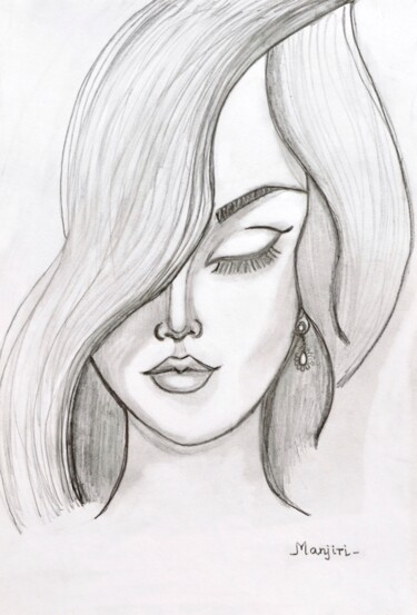 「Shy Face beauty dra…」というタイトルの絵画 Artbymanjiriによって, オリジナルのアートワーク, 鉛筆