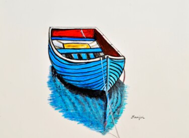Schilderij getiteld "The Blue Boat Abstr…" door Artbymanjiri, Origineel Kunstwerk, Acryl