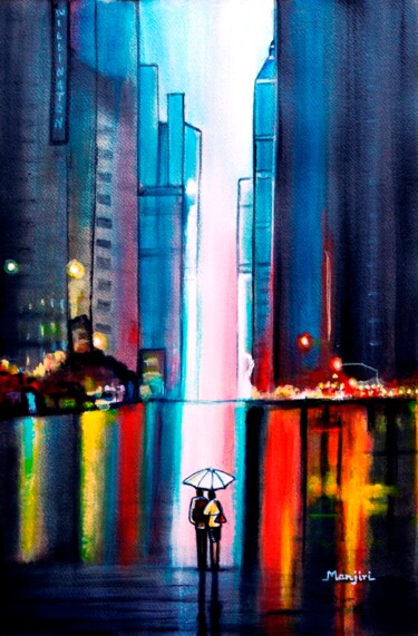 Peinture intitulée "Romantic rainy walk…" par Artbymanjiri, Œuvre d'art originale, Acrylique