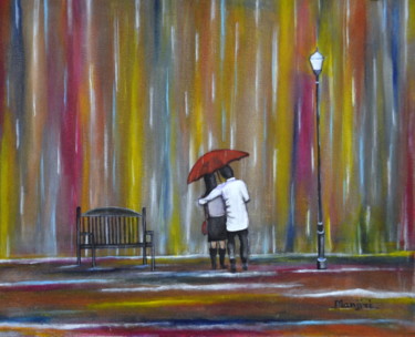 Pittura intitolato "Love in the Rain ro…" da Artbymanjiri, Opera d'arte originale, Acrilico