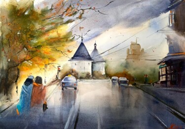 Pintura intitulada "Autumn in the city…" por Mkate, Obras de arte originais, Aquarela